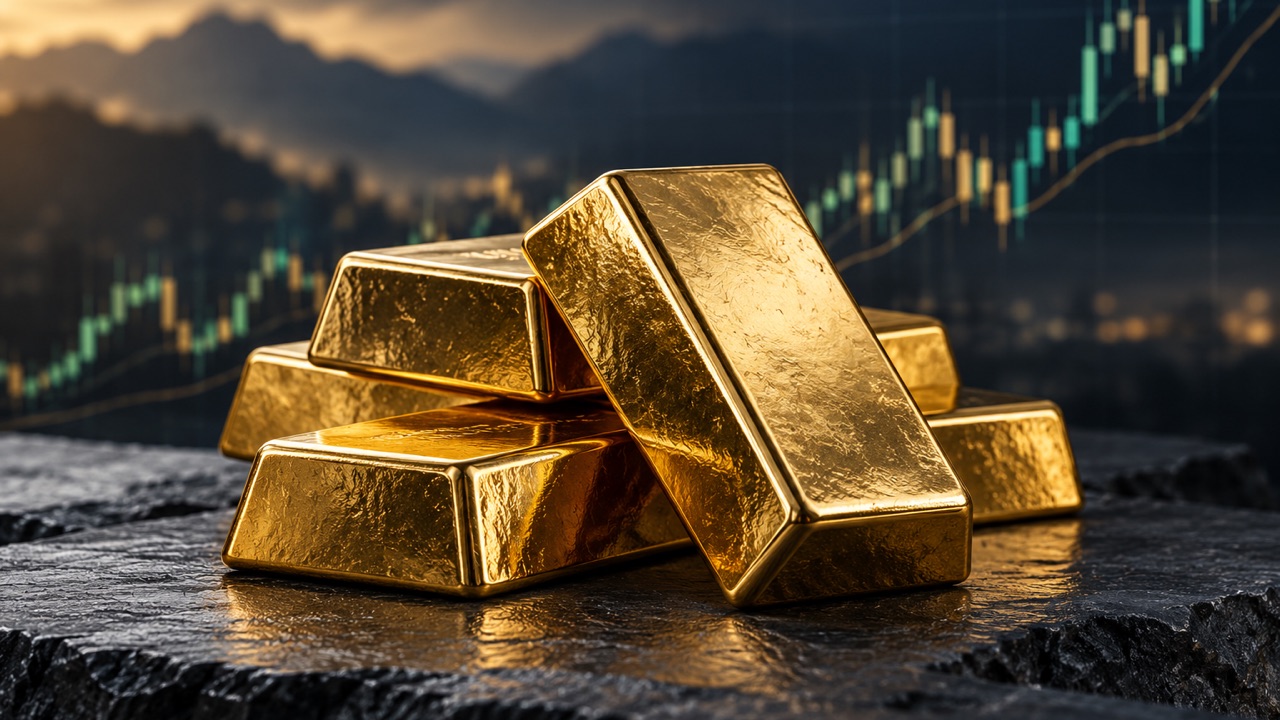 Editorial illustration of gold bars and a conceptual chart for a weekly market review
